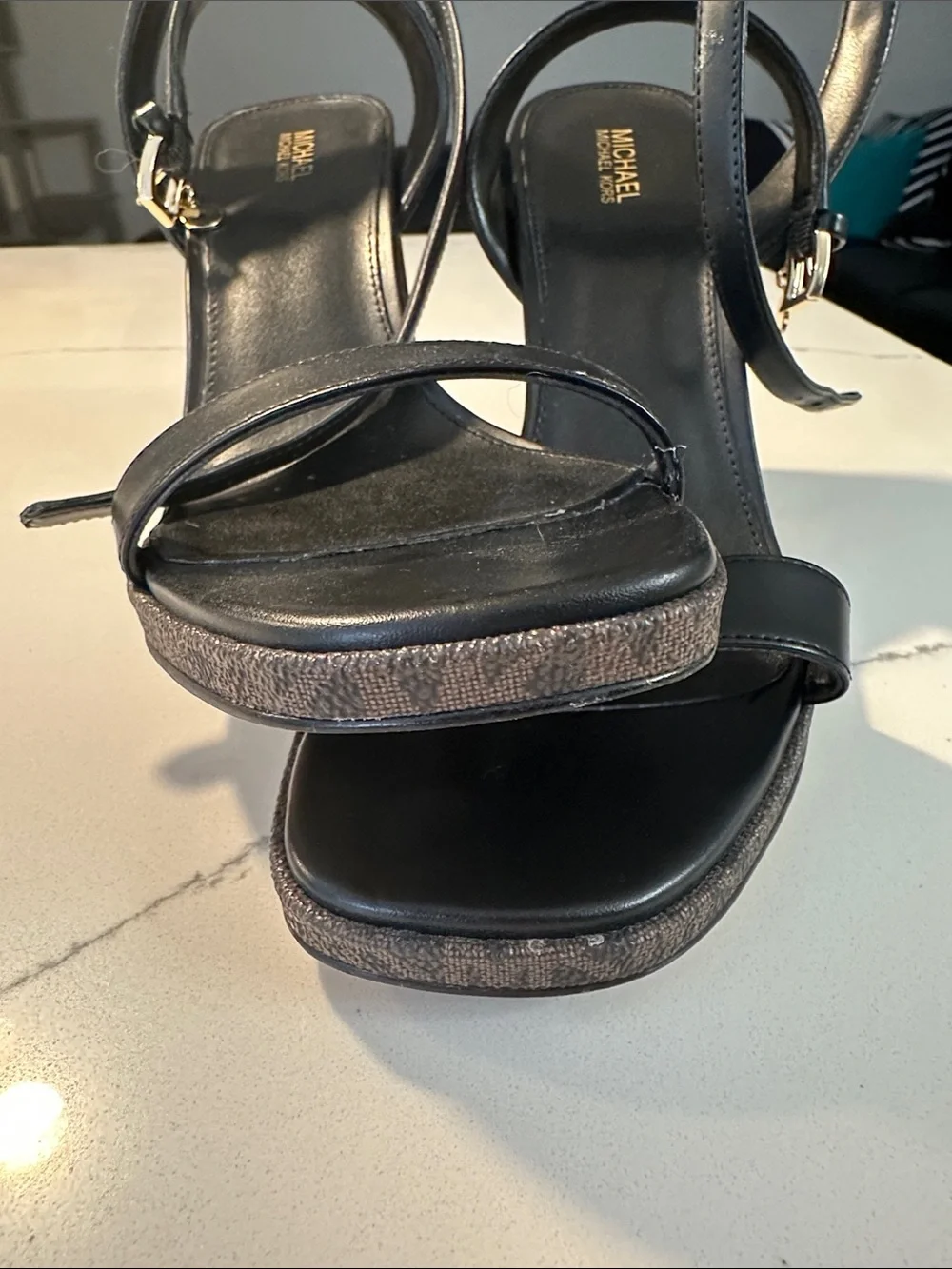 Michael Kors Black Leather Ankle-Strap Block Heels